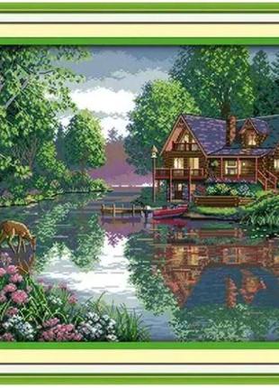 Набір для вишивання за нанесеною на канву схемою "leisure hut". aida 14ct printed 61*48 см