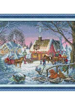 Набір для вишивання за нанесеною на канву схемою "warm snow township 2". aida 14ct printed 54*40 см