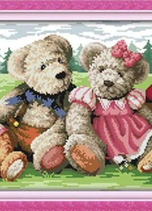 Набор для вышивания по нанесённой на канву схеме "bear family 2". aida 14ct printed 52*31 см