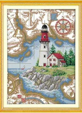 Набор для вышивания по нанесённой на канву схеме"lighthouse 5 ". aida 14ct printed , 33*44 см