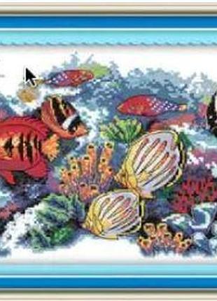 Набір для вишивання за нанесеною на канву схемою "tropical fish". aida 14ct printed,48*22 см