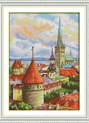 Набор для вышивания по нанесённой на канву схеме "church 2" . aida 14ct printed, 29*38 см