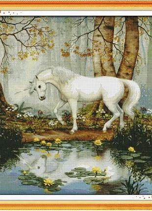 Набір для вишивання за нанесеною на канву схемою "unicorn garden" . aida 14ct printed, 62*61 см