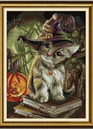 Набір для вишивання за нанесеною на канву схемою "cat magician". aida 14ct printed 25*32 см