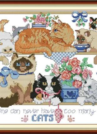 Набор для вышивания по нанесённой на канву схеме "eight kittens 3" . aida 14ct printed, 34*33 см