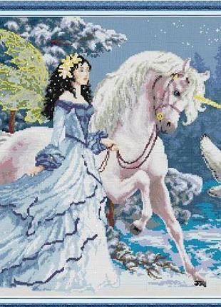 Набор для вышивания по нанесённой на канву схеме"elves riding unicorns".aida 14ct printed, 62*51 см бисер