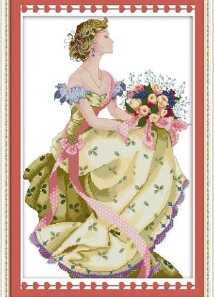 Набір для вишивання за нанесеною на канву схемою "spring queen". aida 14ct printed, 41*59 см. бісер