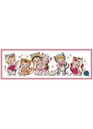 Набор для вышивания по нанесённой на канву схеме "6 cuties 1". aida 14ct printed 62*21 см