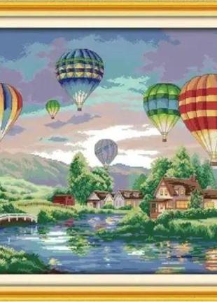 Набір для вишивання за нанесеною на канву схемою "colorful balloons".aida 14ct printed, 60*47 см