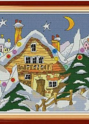 Набор для вышивания по нанесённой на канву схеме "street snow (2)". aida 14ct printed 28*28 см