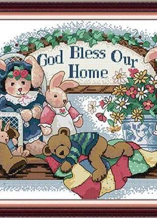 Набор для вышивания по нанесённой на канву схеме "animal god bless our home". aida 14ct printed 51*32 см