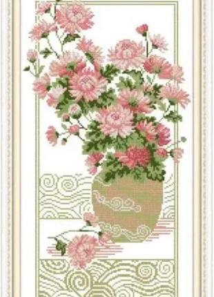 Набор для вышивания крестиком по нанесённой на канву схеме "elegant chrysanthem". aida 14ct printed 30*51 см