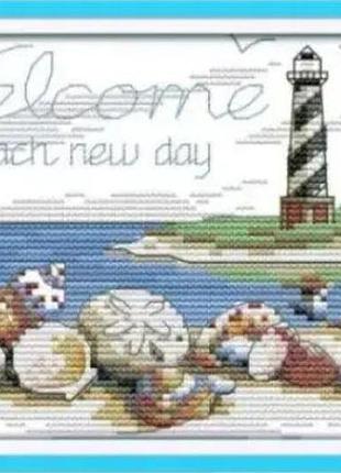Набір для вишивання за нанесеною на канву схемою "shells of the lighthouse".aida 14ct printed,22*16см