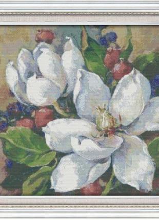 Набір для вишивання за нанесеною на канву схемою "oil painting magnolia". aida 14ct printed 58*58 см