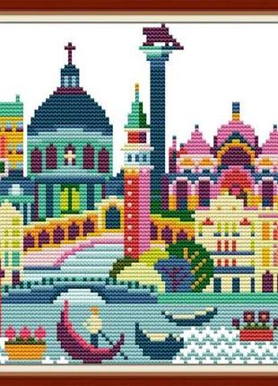 Набір для вишивання за нанесеною на канву схемою "cityscape-venice". aida 14ct printed 28*21 см