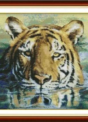 Набір для вишивання за нанесеною на канву схемою "a tiger in water". aida 14ct printed, 43*38 см