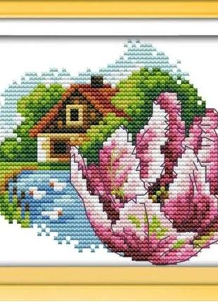 Набор для вышивания по нанесённой на канву схеме "april flower". aida 14ct printed 17*15 см