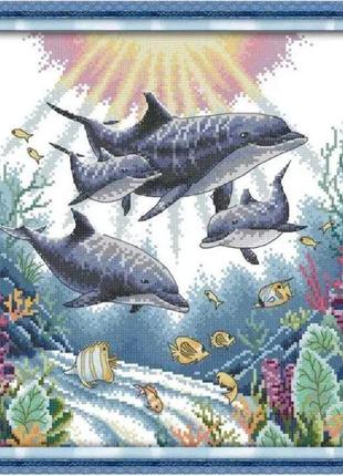 Набір для вишивання за нанесеною на канву схемою "dolphin". aida 14ct printed 36*36 см