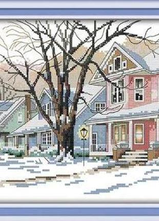 Набір для вишивання за нанесеною на канву схемою "winter street". aida 14ct printed, 46*26 см