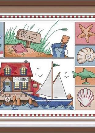 Набор для вышивания по нанесённой на канву схеме "impression of seaside". aida 14ct printed 41*25 см