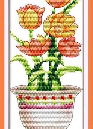 Набор для вышивания крестиком по нанесённой на канву схеме "orange flower". aida 14ct printed, 14*30 см