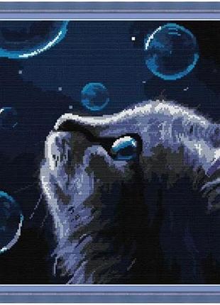 Набір для вишивання за нанесеною на канву схемою "night cat". aida 14ct printed, 48*39 см