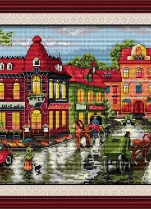 Набор для вышивания по нанесённой на канву схеме "a corner of the city".aida 14ct printed , 46*30 см