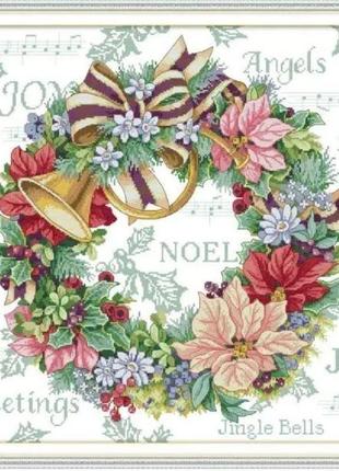 Набір для вишивання за нанесеною на канву схемою "holiday wreath". aida 14ct printed 54*54 см