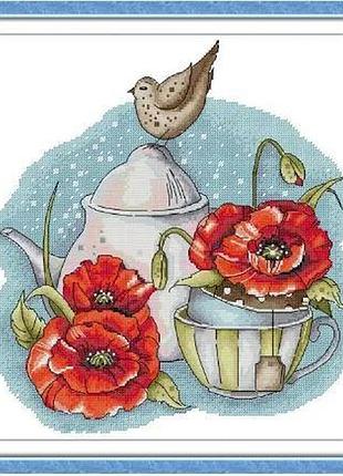 Набір для вишивання за нанесеною на канву схемою "the story of flowers". aida 14ct printed 37*37 см