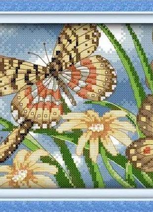 Набір для вишивання за нанесеною на канву схемою "colorful butterflies". aida 14ct printed, 38*33 см