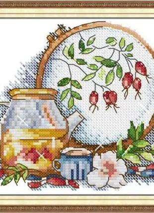 Набір для вишивання за нанесеною на канву схемою "cross stitch and afternoon tea in winter".aida 14ct printed , 20*17 см