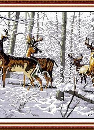 Набір для вишивання за нанесеною на канву схемою "antelopes in the snow". aida 14ct printed 67*41 см