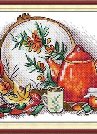 Набор для вышивания по нанесённой на канву схеме "cross stitch and afternoon tea".aida 14ct printed , 21*17 см
