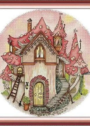 Набор для вышивания по нанесённой на канву схеме "mushroom manor". aida 14ct printed 38*38 см