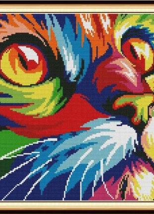 Набор для вышивания по нанесённой на канву схеме "colorful cat". aida 14ct printed, 39*32 см