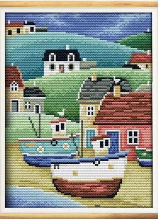 Набор для вышивания по нанесённой на канву схеме "harbour 2". aida 14ct printed, 21*29 см