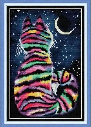 Набор для вышивания по нанесённой на канву схеме "striped cat ". aida 14ct printed , 29*40 см