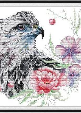 Набір для вишивання за нанесеною на канву схемою "eagle and flowers". aida 14ct printed 33*32 см