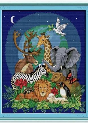 Набір для вишивання за нанесеною на канву схемою "animal world 2 ". aida 14ct printed, 34*39 см
