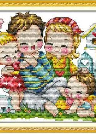 Набір для вишивання за нанесеною на канву схемою "a happy family". aida 14ct printed 27*22 см