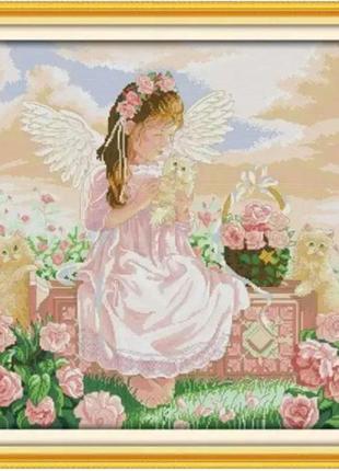 Набор для вышивания по нанесённой на канву схеме "angel and cat". aida 14ct printed 51*51 см