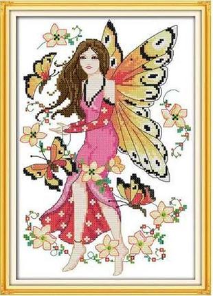 Набір для вишивання за нанесеною на канву схемою "the butterfly fairy". aida 14ct printed 21*32 см