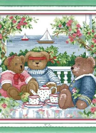 Набор для вышивания по нанесённой на канву схеме "bear afternoon tea".aida 14ct printed, 40*32 см