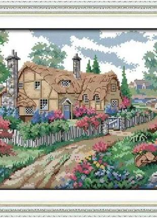 Набор для вышивания по нанесённой на канву схеме "a country cabin 8". aida 14ct printed, 44*30 см