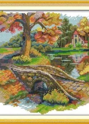 Набір для вишивання за нанесеною на канву схемою "autumn scenery". aida 14ct printed,36*30см