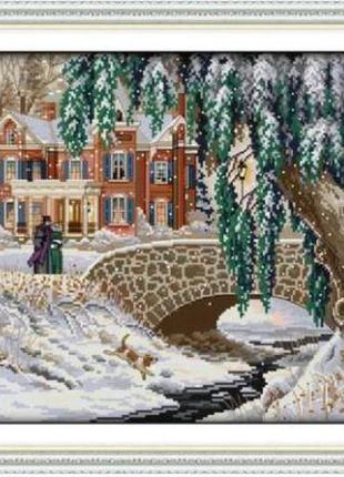 Набор для вышивания по нанесённой на канву схеме "snow-covered landscape(5)". aida 14ct printed , 58*36 см