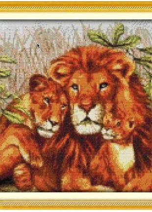 Набор для вышивания по нанесённой на канву схеме "a lion family" . aida 14ct printed, 44*33 см