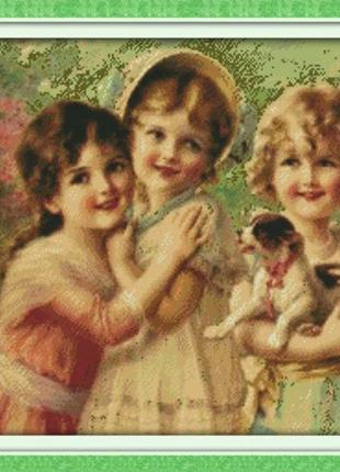 Набір для вишивання за нанесеною на канву схемою "three little angels". aida 14ct printed , 58*48 см