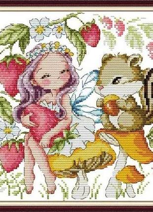 Набір для вишивання за нанесеною на канву схемою "the strawberry fairy". aida 14ct printed 28*27 см