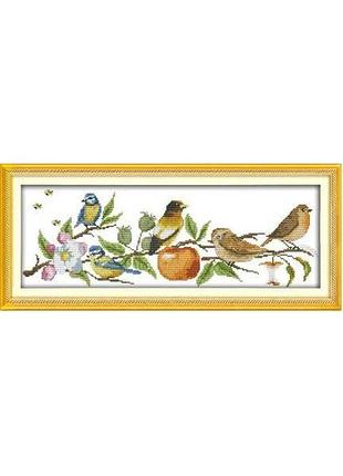 Набор для вышивания по нанесённой на канву схеме "the birds on the tree". aida 14ct printed 52*20 см